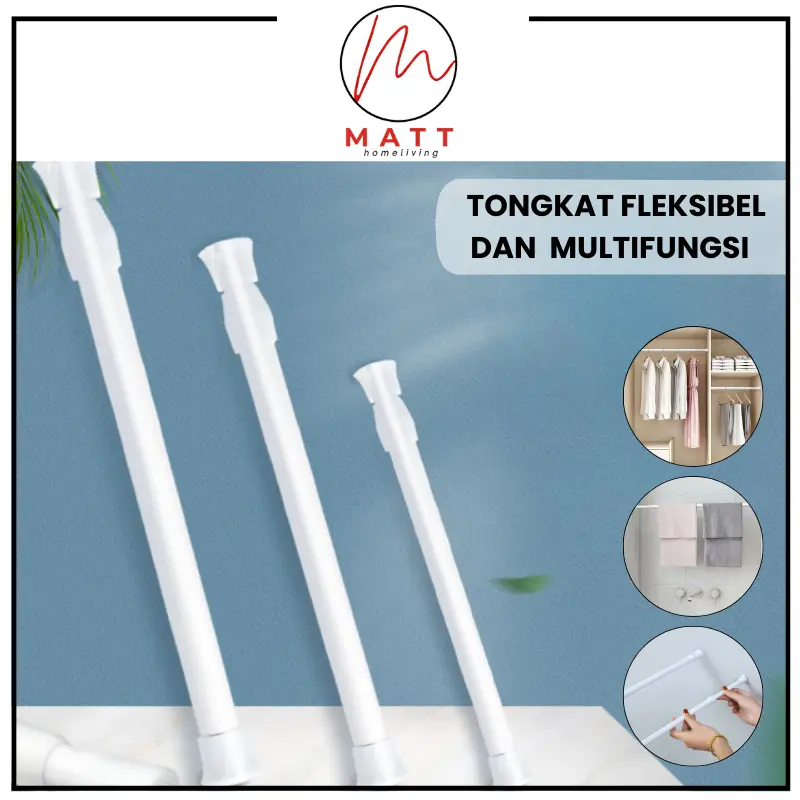 MATT Tongkat Fleksibel Gorden Kolong Dapur Batang Multifungsi / Tiang Jendela Tanpa Paku Holden Pipa Ajaib Tirai Tiang Kamar Mandi Serbaguna Besi