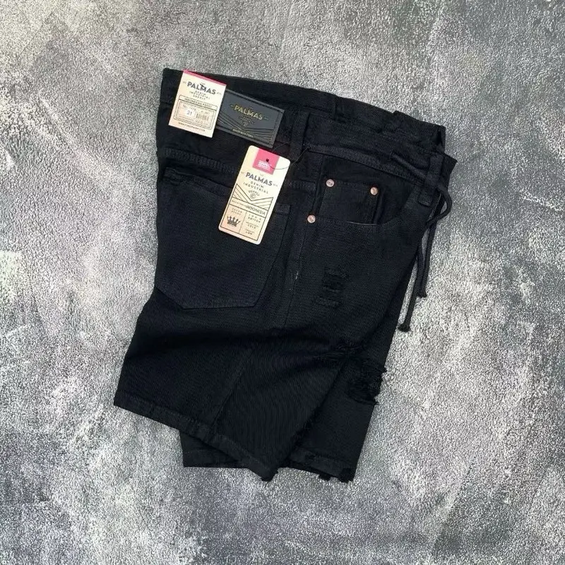 Palmas + Celana pendek sobek jeans + celana pendek jeans + celana robek + celana pendek sobek + celana distro + celana santai Dewasa Shorts Pria Denim Tebal Nyaman 4