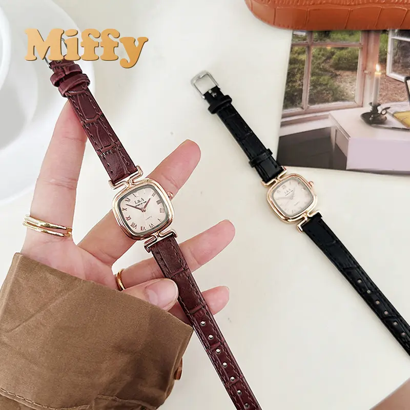 Miffy - Jam Tangan Analog Dial Kotak Gaya Retro Analog Watch Strap Pu Croco Fashion 0