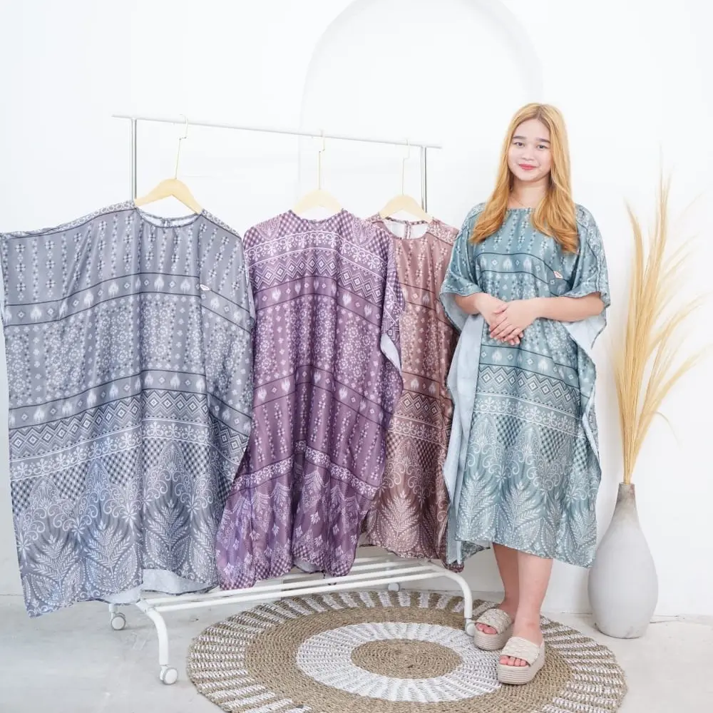 Dress zahra kalong batwing santorini motip all size by eriston Kancing Tebal