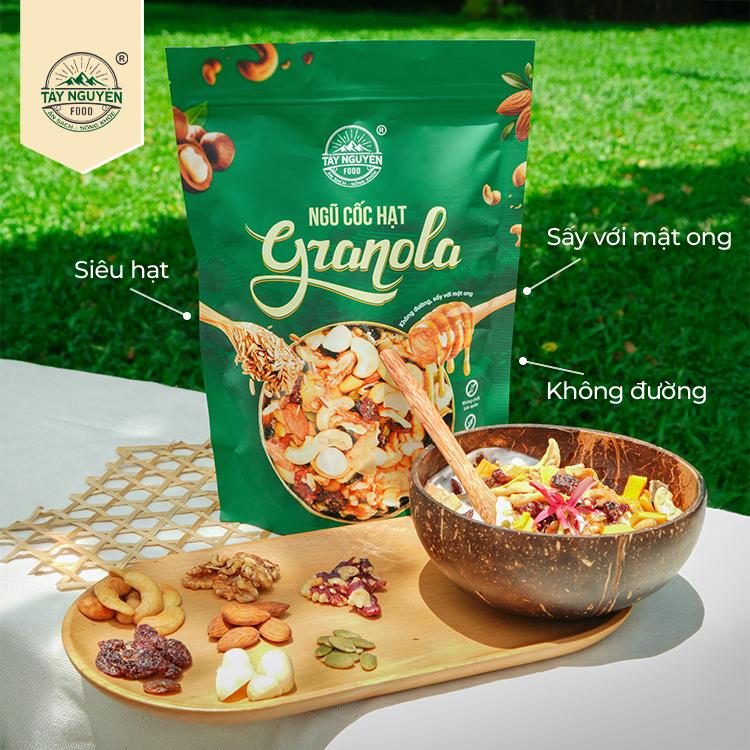 Granola - Ngũ cốc hạt loại bịch 400g sấy mật ong không đường Tây Nguyên Food - Việt Nam