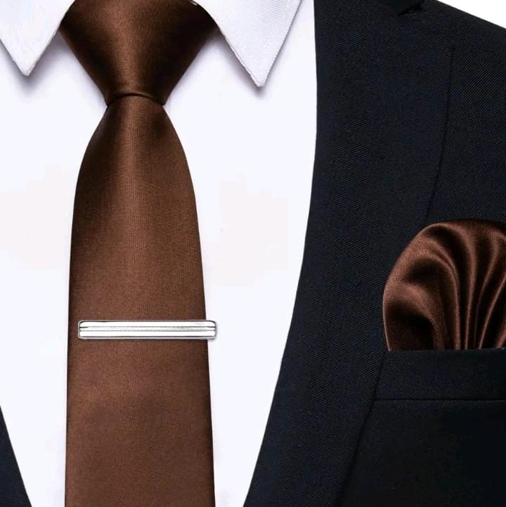 Dasi instan  pria plus penjepit dasi silver metalik dasi 3inchi 8 cm+ pocket square 3 in 1 packing box 7