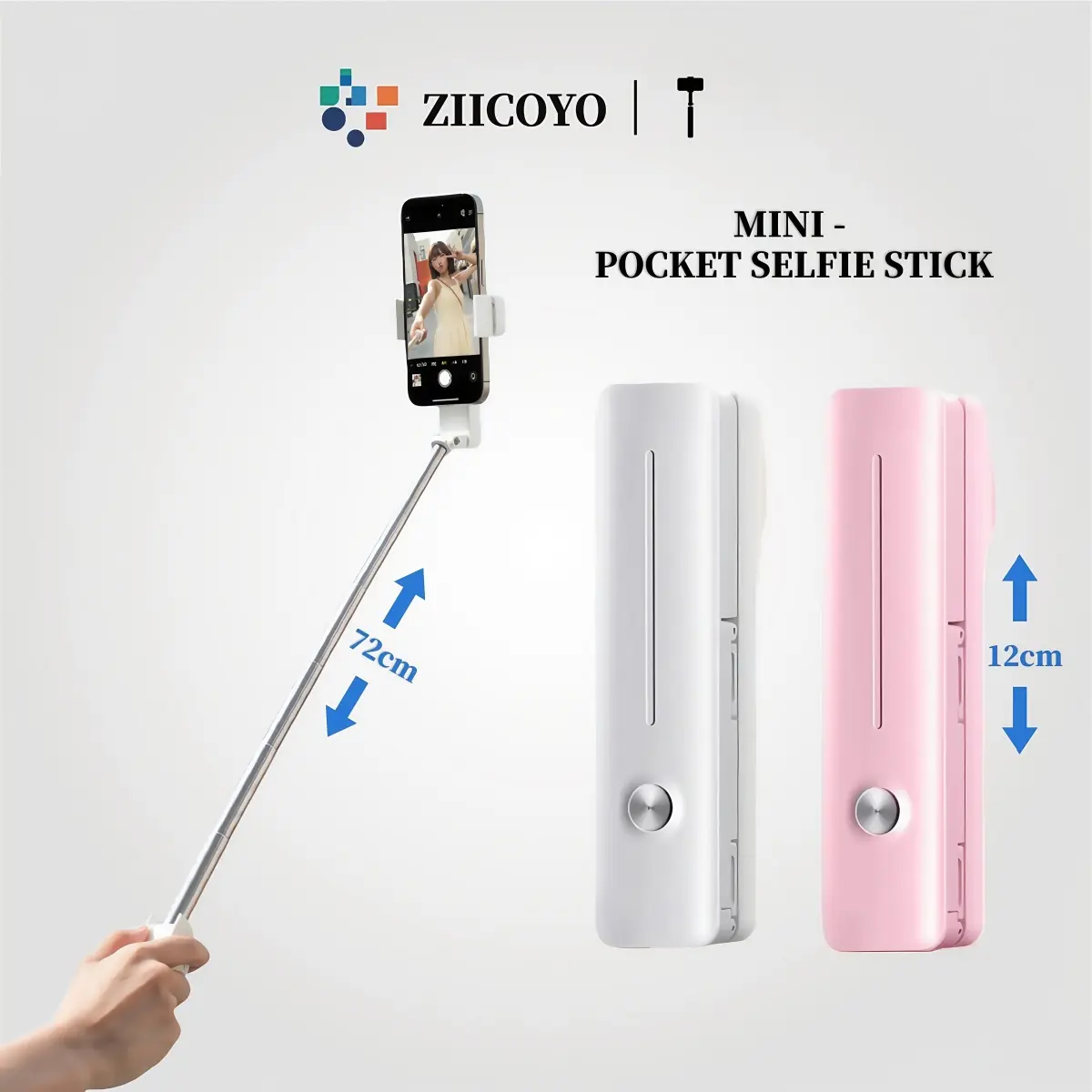 ZIICOYO 2025 Portable Mini bluetooth selfie stick,Built-in Bluetooth remote control. Ultra-lightweight alloy + ergonomic grip ensures comfortable shooting/vlogging/live streaming, compatible with all Android/iOS phones.