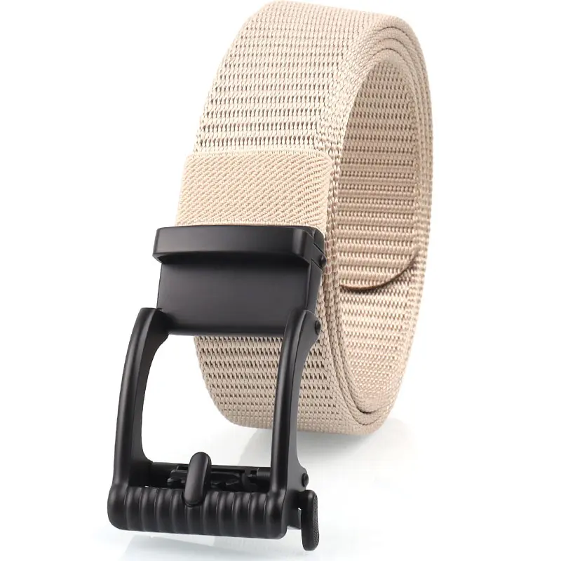 Men&#39;s automatic buckle canvas belt without holes and thickened nylon belt simple casual business versatile pants belt can be cut shorter