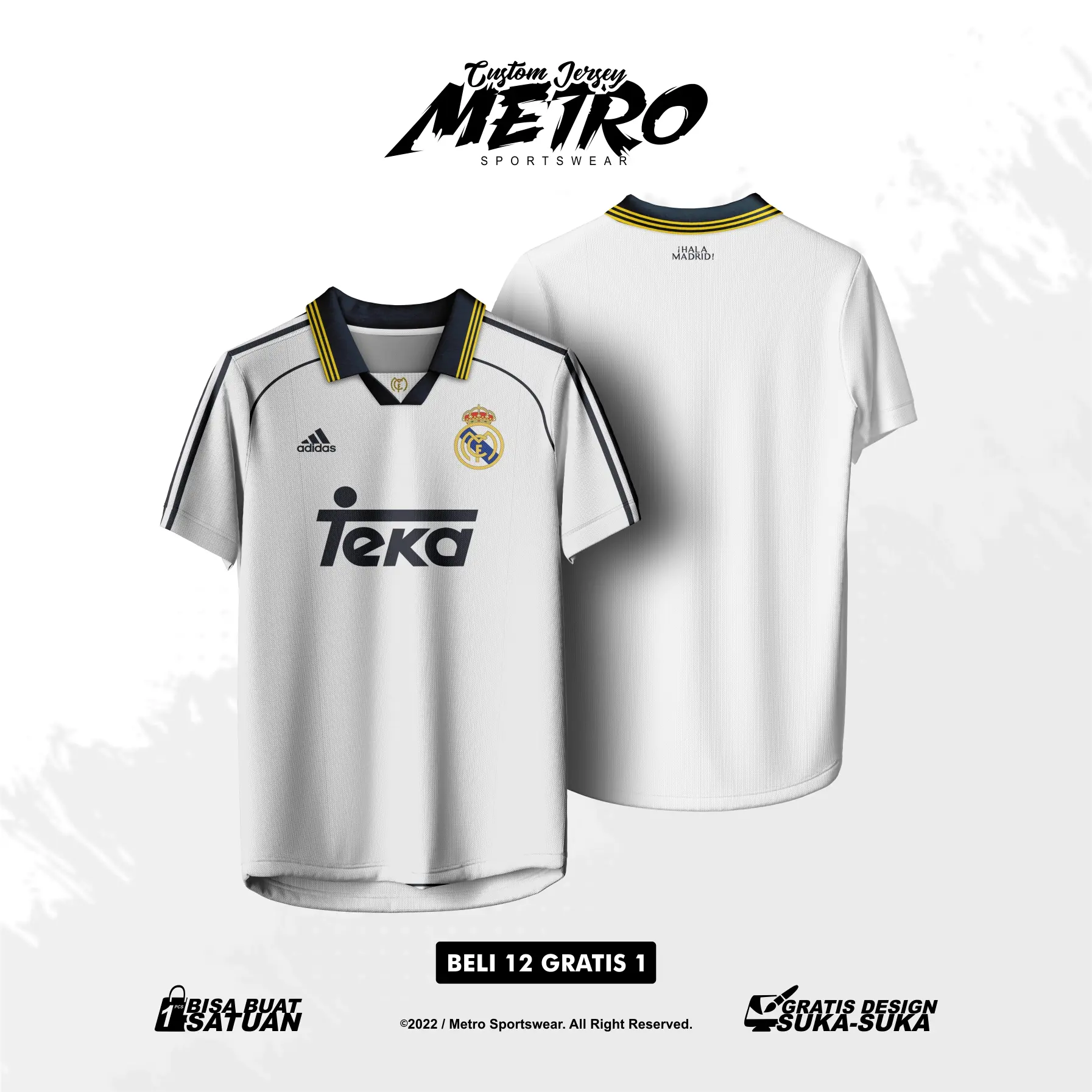 Jersey Retro Real Madrid Home 1998-2000 Full Printing - Bahan Premium Drifit - Sport