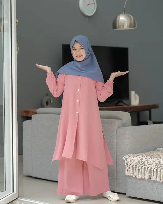 Fashion Muslim Setelan Anak Prempuan Remaja Tanggung Usia 7-15 Tahun One Set Anak Tunik Plus Kulot Bahan Terbaru Cringkle Airflow Premium Crinkle Baju Wanita Atasan 5