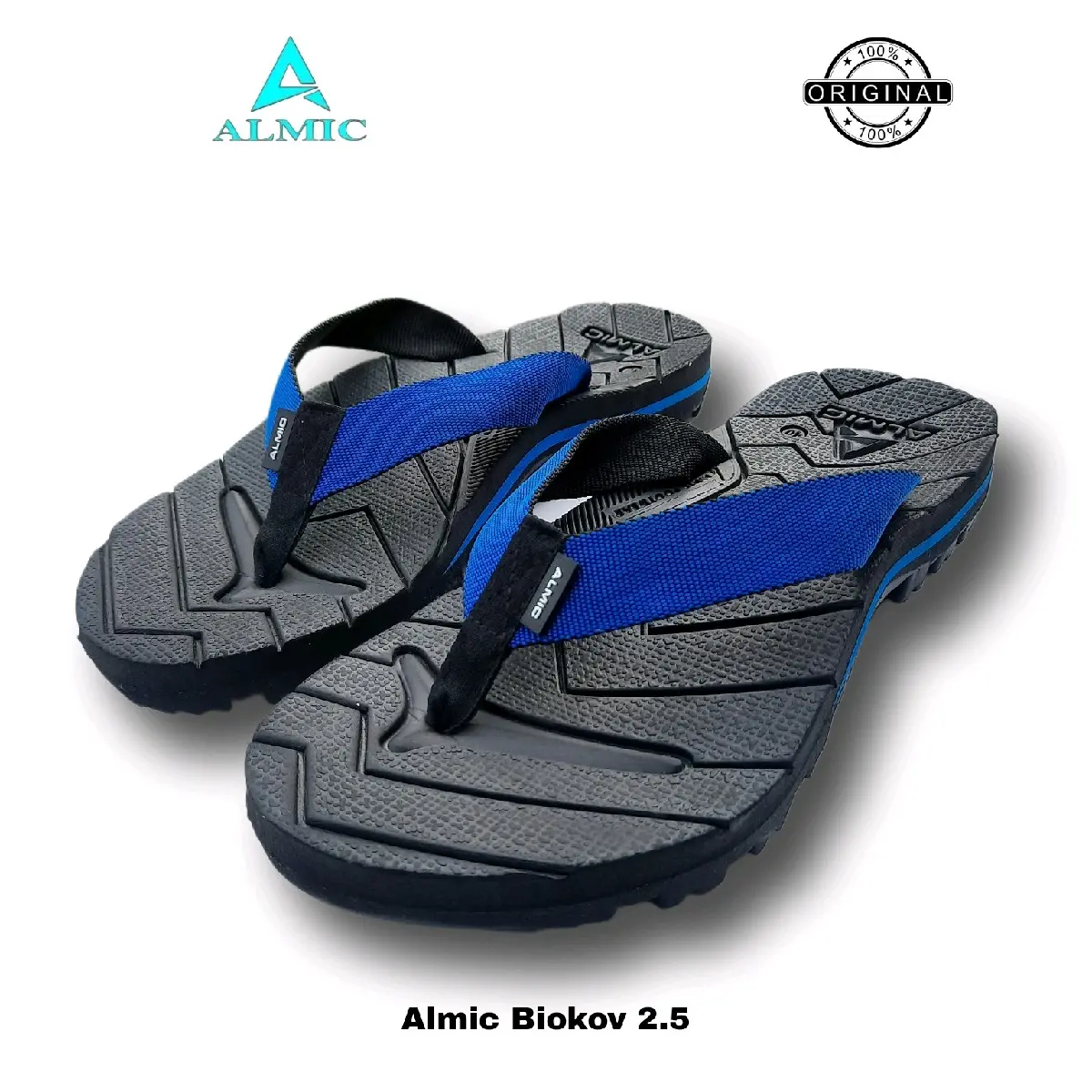 ALMIC-Sandal Jepit Gunung Adventure Biokov 2.5 Original Blue Sendal Jepit Outdoor pria Wanita Karet Hitam