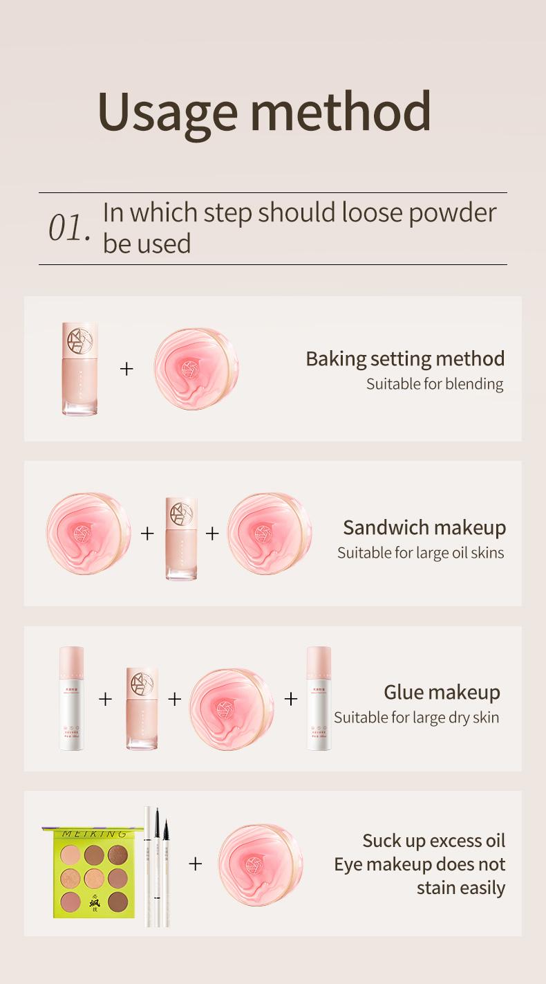 Product Introduction of MEIKING Lightweight Matte Loose Powder Setting powder 7g Oil control Waterproof 11