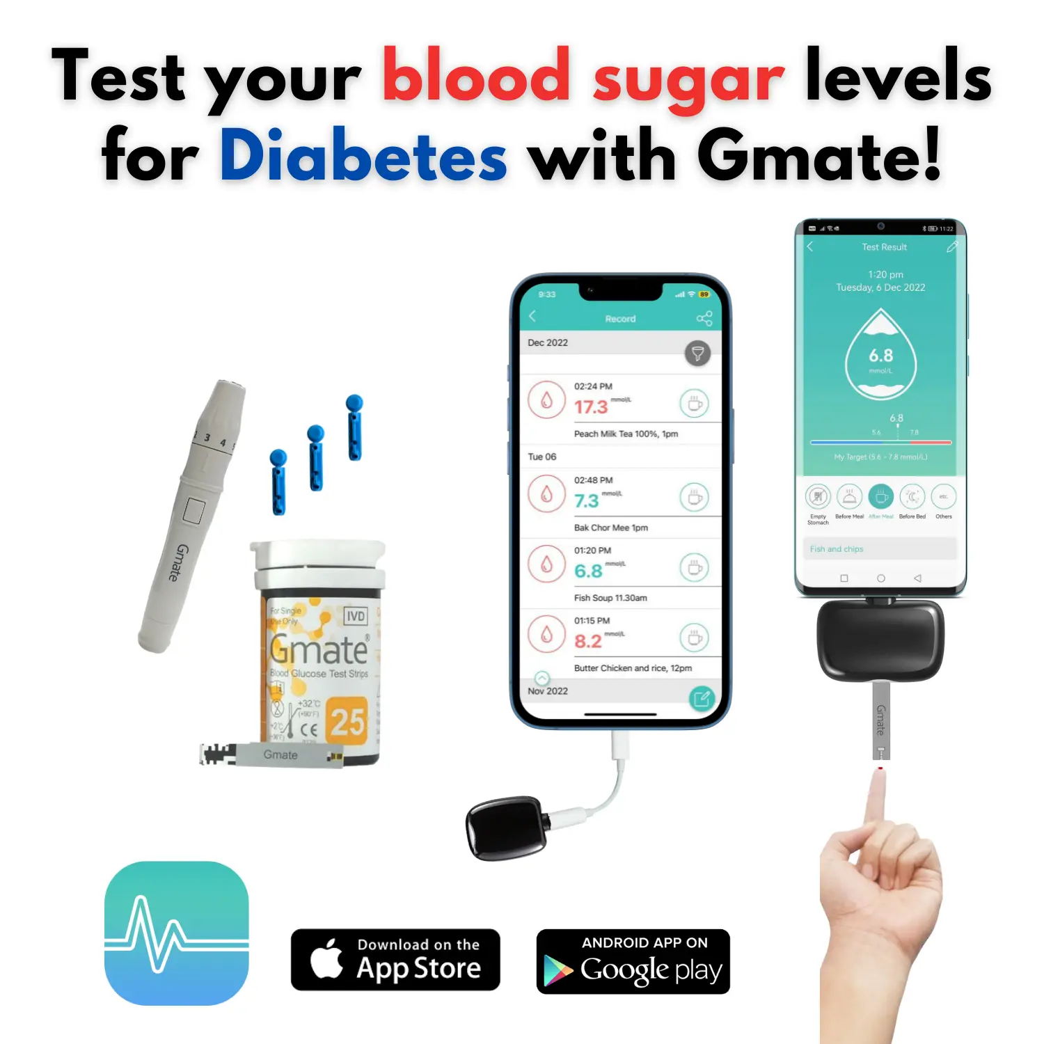 Gmate Blood Glucose Test Strips - 50 Strips for Diabetes Tracking - Healthcare, Kit