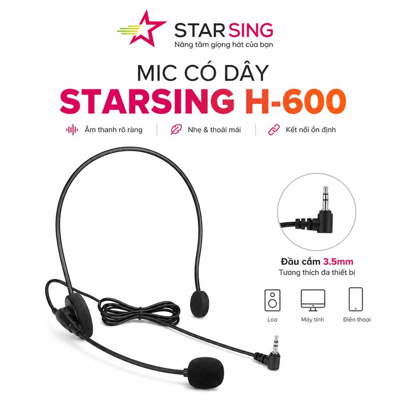 StarSing Mic Có Dây H-600 Cài Tai Jack 3.5mm Cho Loa Trợ Giảng Mini Bodypack…