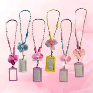 ready lanyard macrame lucu pakai bunga / lanyard id card bunga - id card pink