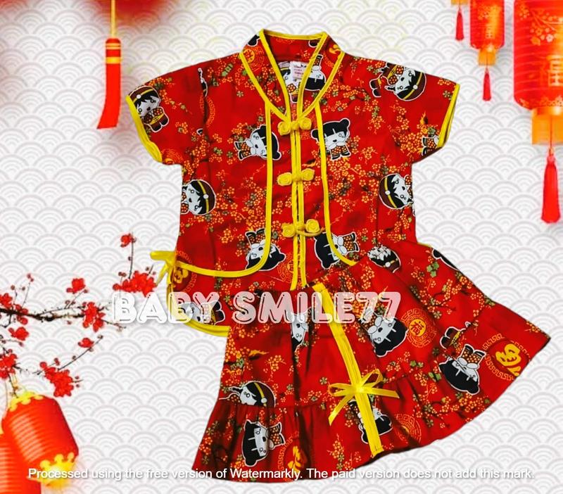 Product Introduction of Setelan Baju Cina Rok Baju Sanghai Lengan Pendek Buat Usia 0 Bulan Sampai 7 Tahun Bahan Katun 8