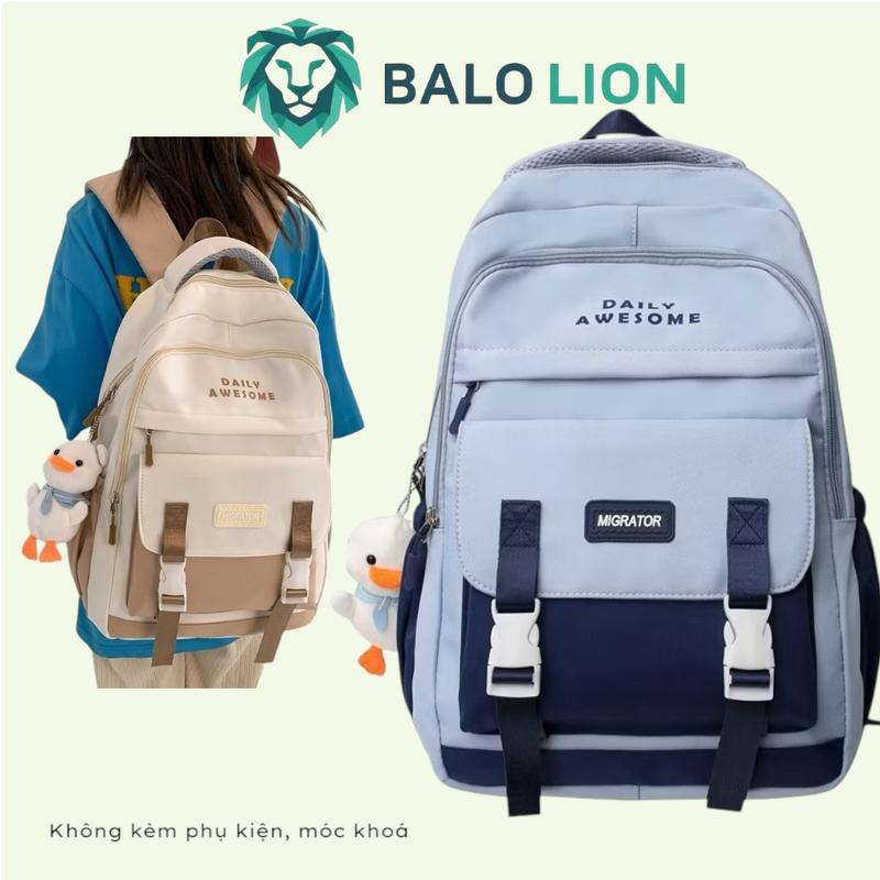 BALO LION Balo đi học nữ phối màu cá tính VẢI BỐ THÔ PVC chống thấm nước unisex phong cách Hàn Quốc đựng vừa laptop đi học đi chơi Bag Đeo Vai không kèm phụ kiện móc khoá