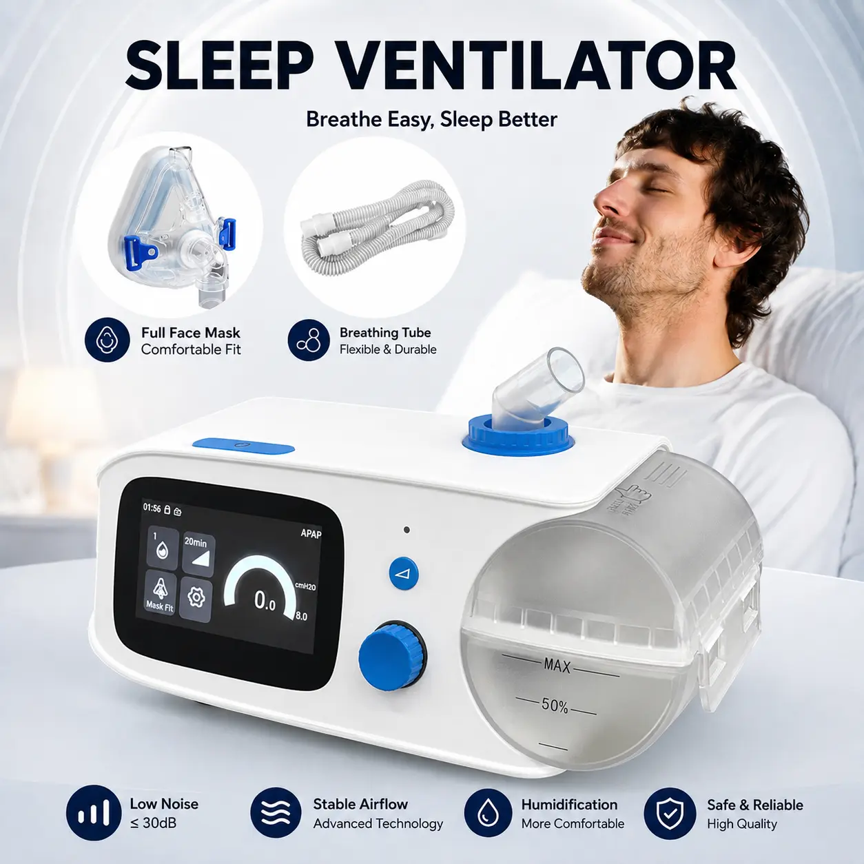 Alat Terapi CPAP APAP Sleep Apnea Anti Ngorok Ventilator 420ml Putih HA20 ONSUN