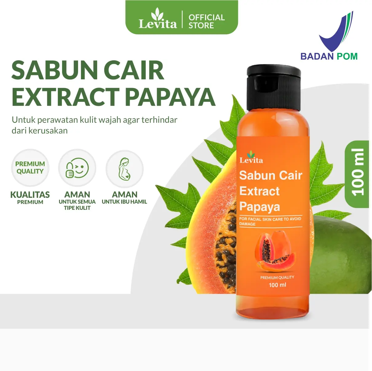 LEVITA - Sabun Pepaya Cair Super Facial Wash - Papaya Soap Sabun Wajah Glowing