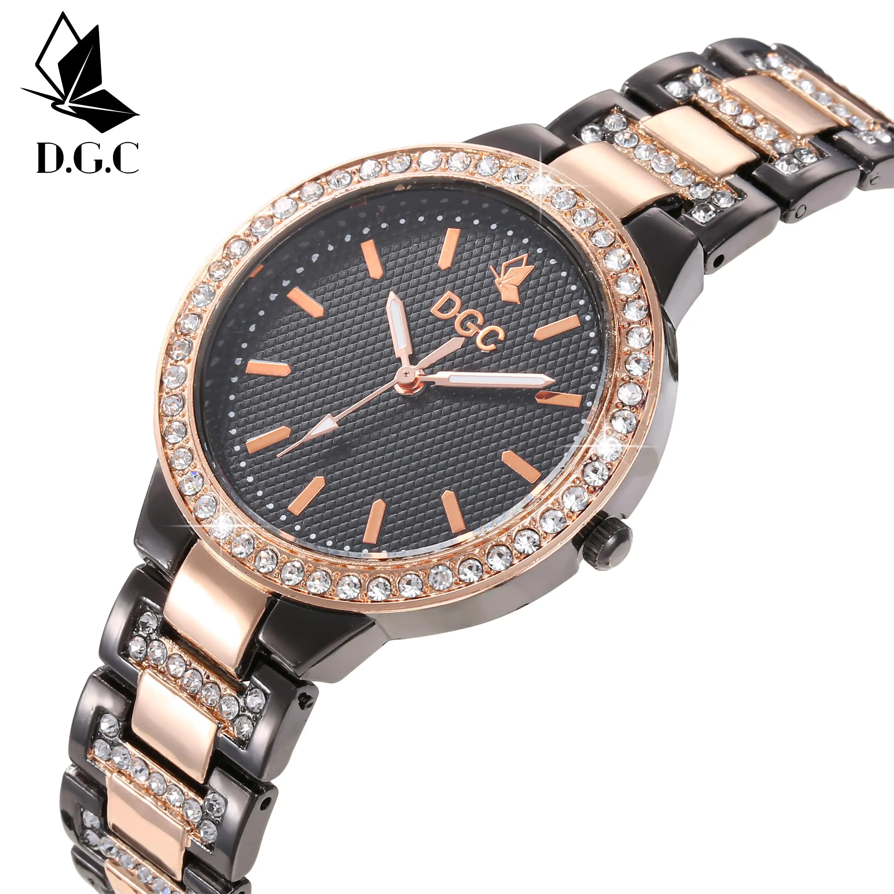 Jam Tangan Wanita DGC Model Berlian Kelas Atas Mewah Gadis Elegan dengan Rantai Baja Tahan Karat dan Bulat Berlian, Free Baterai G91 Watches Gift