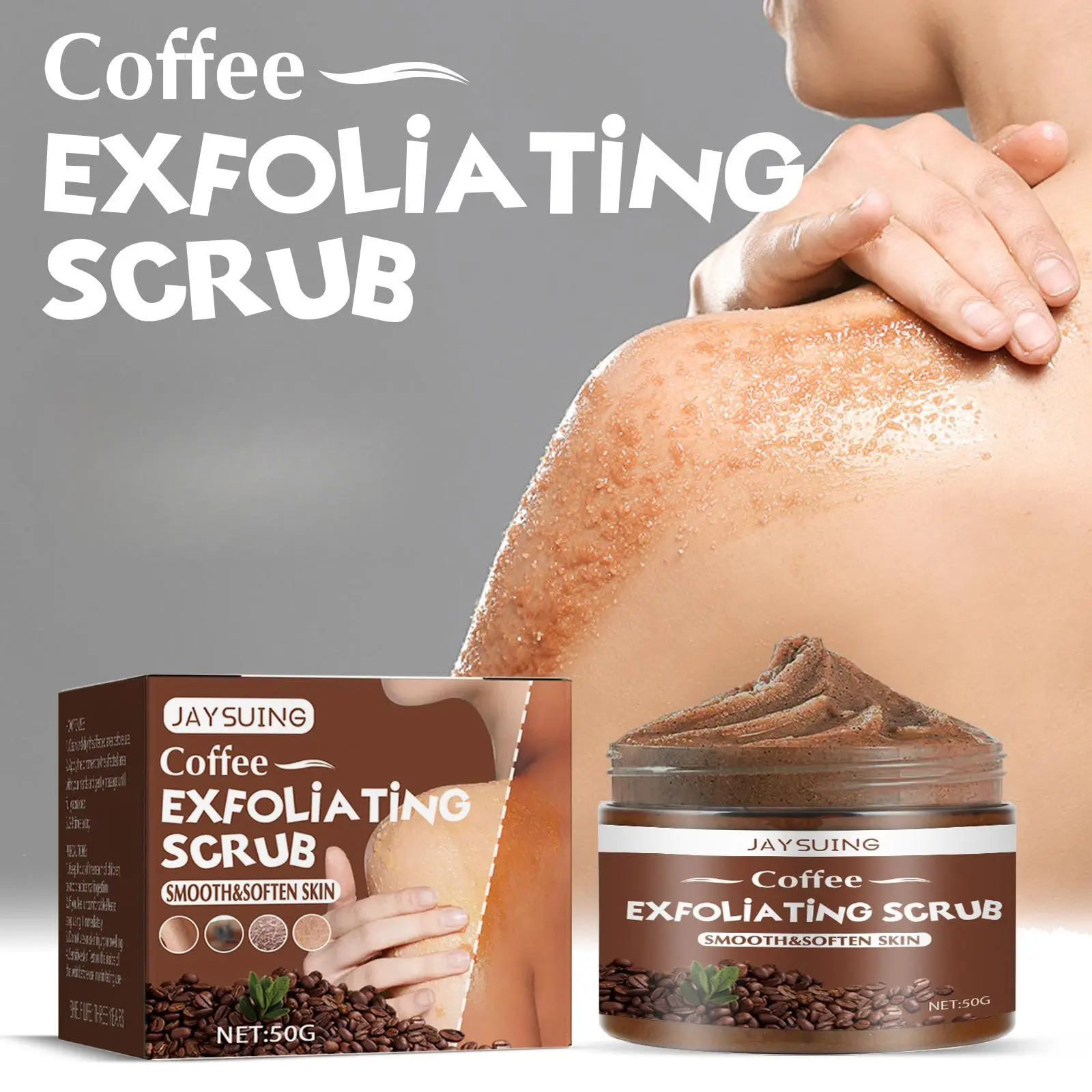 Scrub kopi untuk badan, pembersihan mendalam, pengelupasan, peremajaan, pencerahan, melanin, pencerahan kulit, 50g