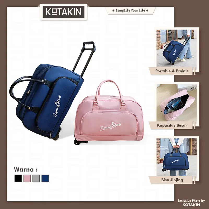 KOTAKIN Tas Travel Troli Trolley Bag Kabin Pakaian Duffel Roda Besar Foldable Lipat Portable 0