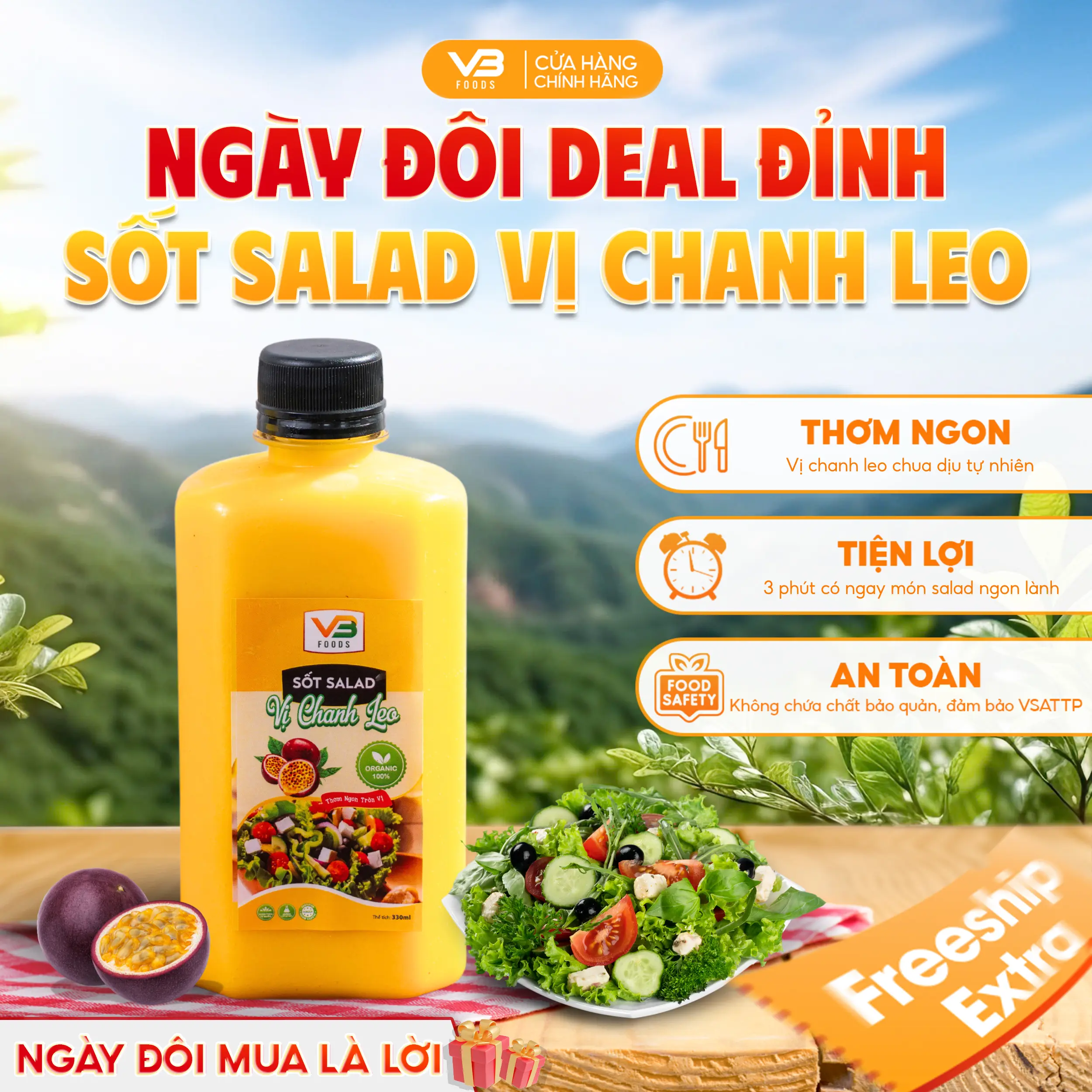 [ Sale Vui Freeship ] Sốt salad chanh leo 330ml thơm ngon, tiện lợi - VB Foods