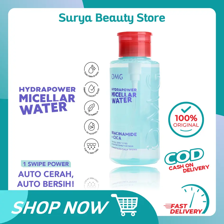 NEW! OMG OH MY GLOW HydraPower Micellar Water 65 Ml & 300 Ml with Niacinmide & Cica - Mencerahkan, Melembabkan, Fresh