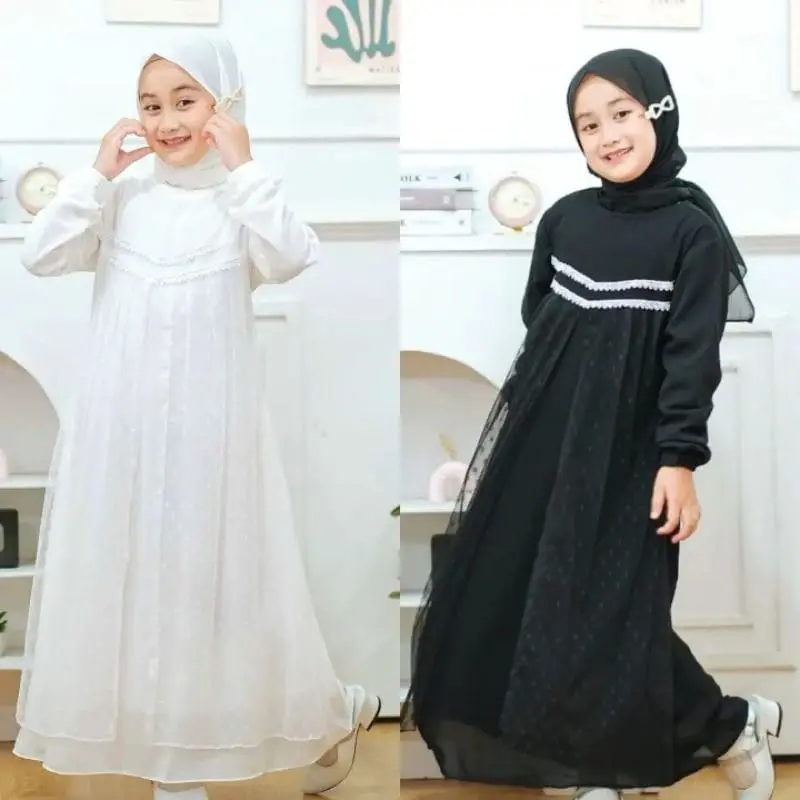 GAMIS ANAK PEREMPUAN SHAFA KIDS/DRESS ANAK/GAMIS ANAK TANGGUNG USIA 3-13 TAHUN Baju Ceruty Muslim Renda Muda Panjang