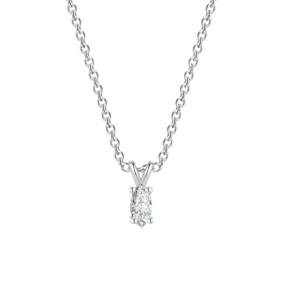 Exquisite simple single diamond pendant pear shaped zircon pendant necklace, platinum plated engagement choker jewelry, suitable for daily wear and send friends