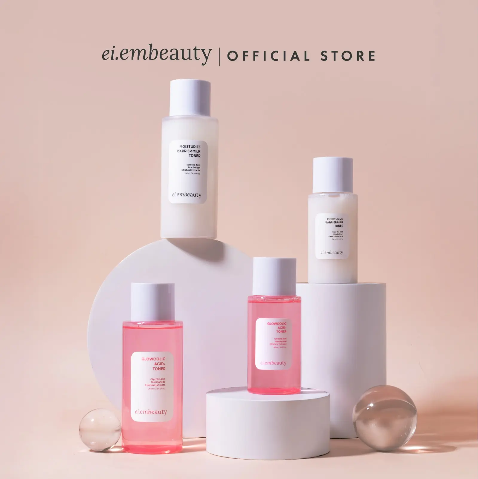 EIEM BEAUTY - Toner 150ml & 250ml Varian / Moisturize Barrier Milk Toner / Glowcolic Acid+ Toner (Formulated with pH balance 5-6)