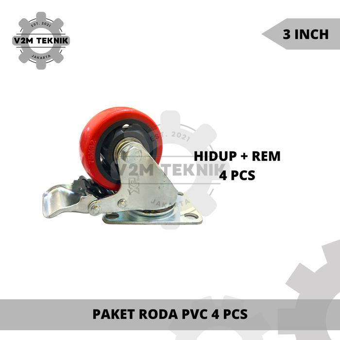 Jual PAKET 4 PCS RODA PVC Merah 3 Inch / Roda Trolley 3