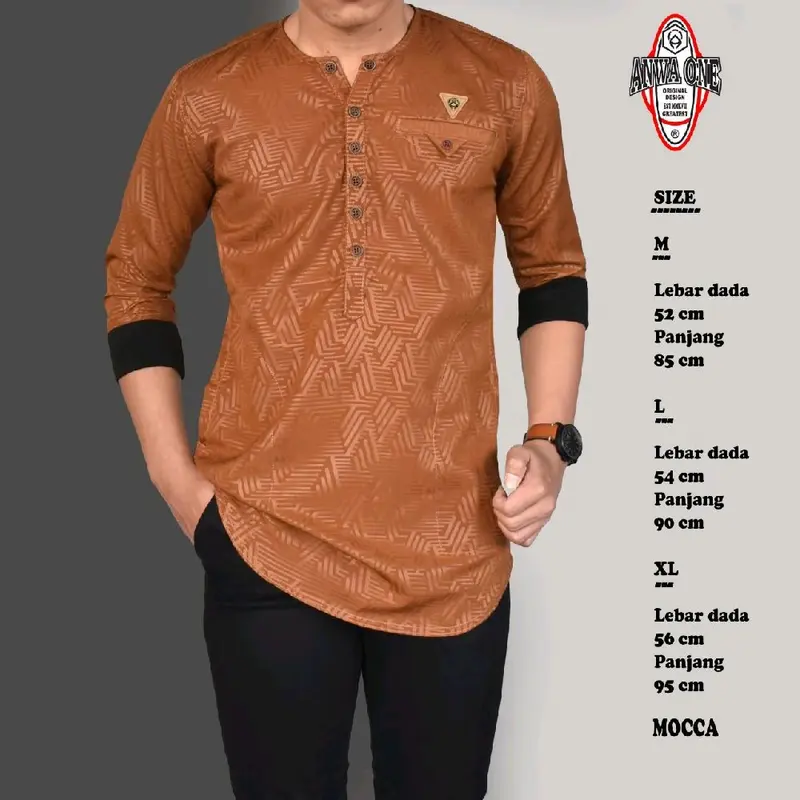 Baju Koko Kurta Pria Motif Embos Terbaru Original Anwa Terlaris Atasan Dewasa Hitam Cream Kuning Maroon Navy Muslim Nyaman Putih Lembut  Variasi Panjang Pendek Tebal Katun Kombinasi Kerah Oblong 6