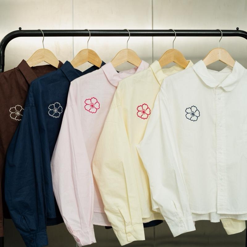 BIGIMO - Kemeja Boxi Bordir Motif Bunga - Crop Shirt - Atasan Wanita Croped Kekinian Katun Oversize Baju Panjang Cropped Casual Motif Bunga