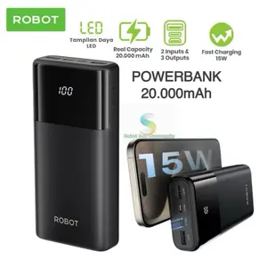 ROBOT Powerbank LED Display 20.000mAh 3 OutPut Fast Charging 15W Pengisian Daya Super Cepat Garansi Resmi
