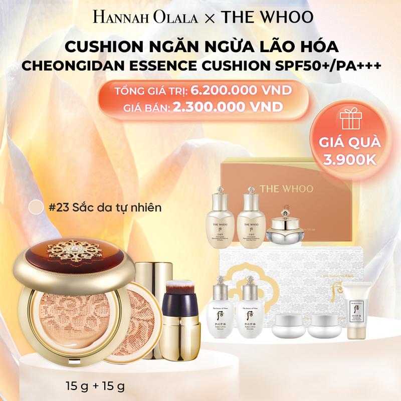  THE WHOO - DEAL 3:  TẶNG KÈM 1 LÕI  PHẤN NƯỚC TRANG ĐIỂM CHỐNG LÃO HÓA WHOO CHEONGIDAN ESSENCE CUSHION SPF50+ PA+++ GIÁ GỐC 6.200K CHỈ CÒN 2.300K 