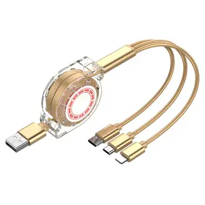 Kabel Stretch roll 3In1 2.4A Pengisian Cepat 1 Meter - Kabel Mikro 3 In 1 Dapat Ditarik