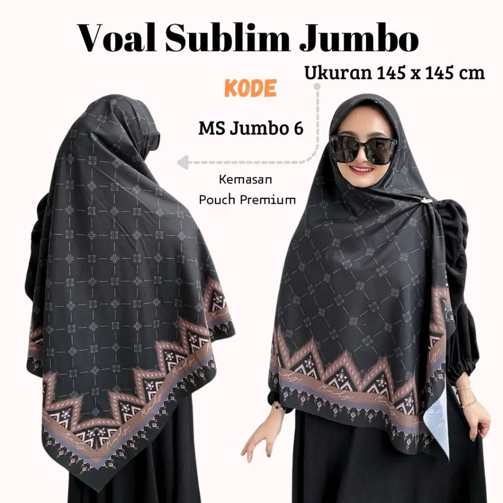 Hijab segiempat motif syari jumbo 145cm Mudymudy