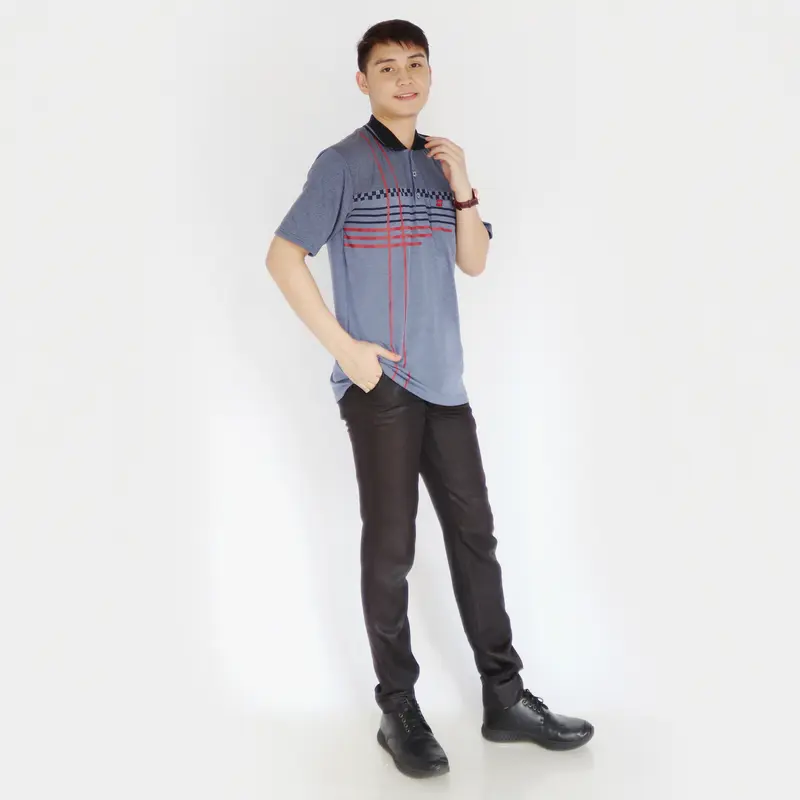 Sc - Baju Katun Motif Batik Lengan Pendek Pria Dewasa Distro - Kaos Saku Kerah Polo Atasan Cowok Santai Abu Panjang 7