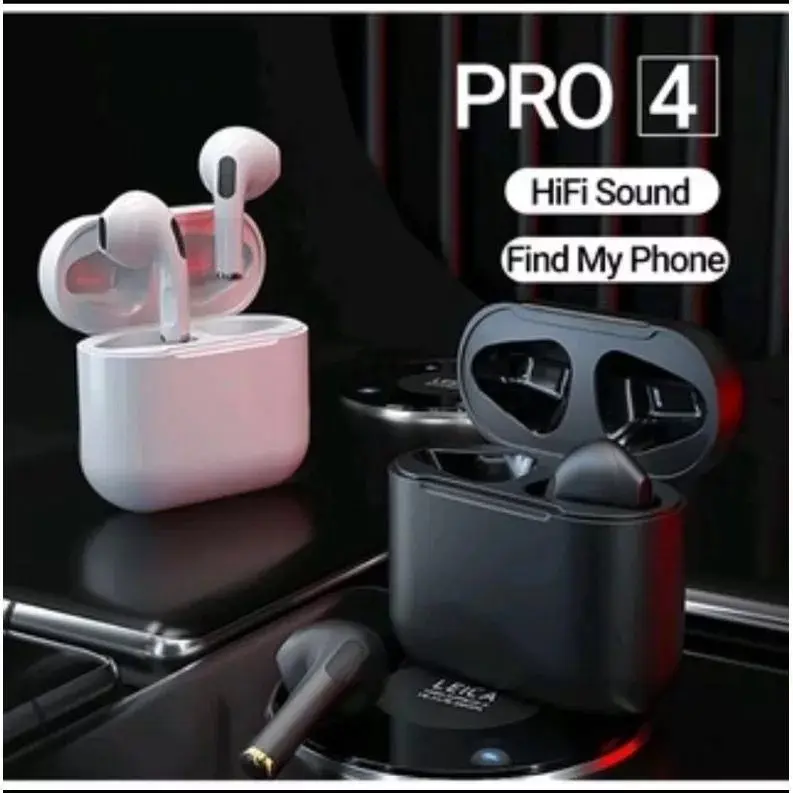Headset Bluetooth Pro 4 TWS dengan Kontrol Sentuhan Pintar dan Mikrofon HiFi Stereo Nirkabel