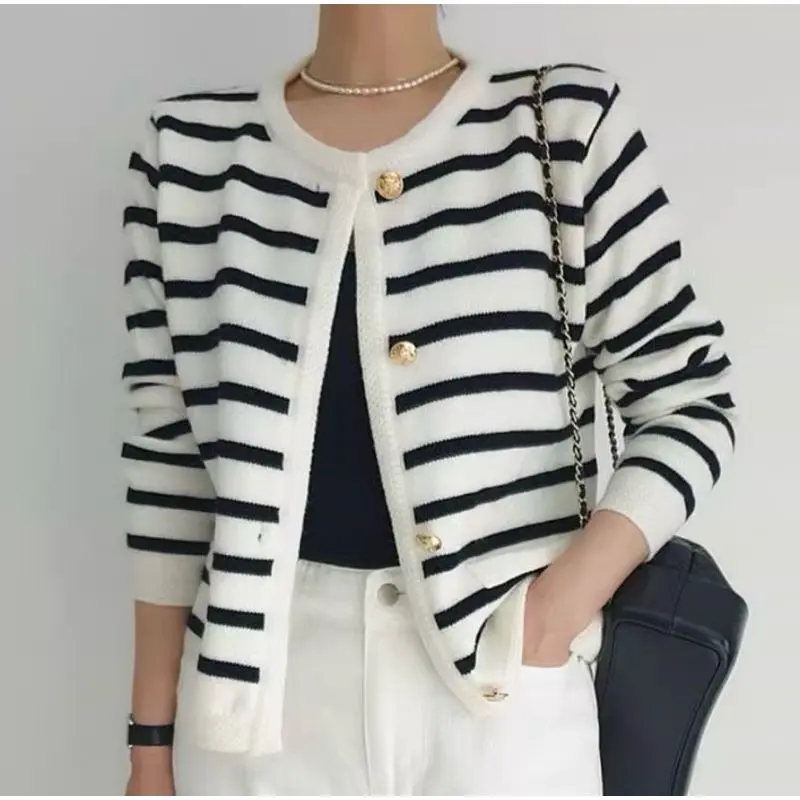 LYLYY Cardigan wanita Rajut Premium Tebal Motif Stripe Korean Style 1