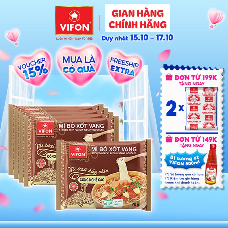 [VOUCHER HOT 15%] Set 5/ Set 10 gói Mì Tươi Bò Xốt Vang/ Thịt Bằm / Tôm Chua Cay VIFON 70gr/Gói