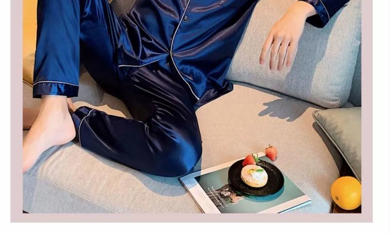 Product Introduction of Bộ Đồ Ngủ Nam, Chất Liệu Lụa Lạnh, Quần Dài Tay Mùa Xuân Và Mùa Thu, Mỏng Và Rộng Rãi, Ngoại Cỡ, Thích Hợp Mặc Nhà, Bộ Đồ Hai Mảnh Mùa Hè 10