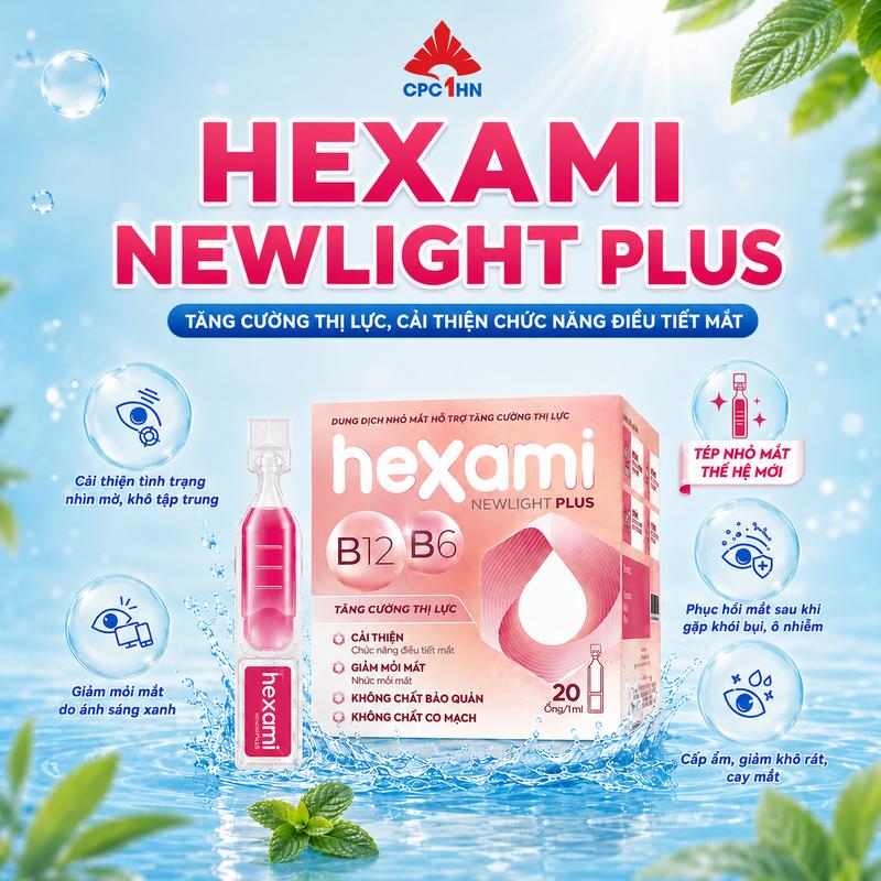 Tép nhỏ mắt HEXAMI Newlight tăng cường thị lực, giảm nhức mỏi mắt - không chất bảo quản, cho Người Cận Thị, Thường Xuyên Làm Việc Với Máy Tính & Điện Thoại Hộp 20 Ống