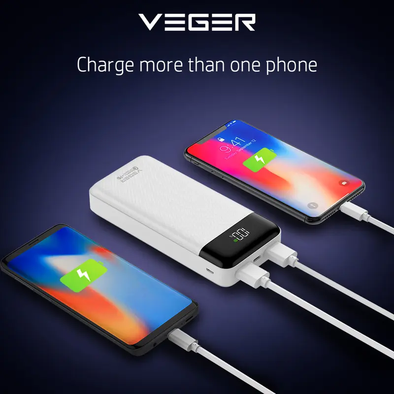 VEGER Powerbank Q21 20000mAh 3 Output LED Digital Display Fast Charging Quick Charge QC 22.5W & Power Delivery PD 20W Power Bank 2