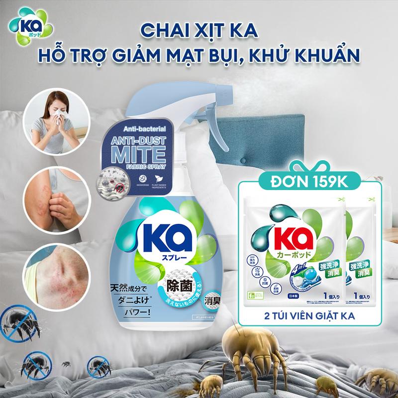 [ĐƠN 159K CÓ QUÀ] Chai Xịt KA Hỗ Trợ Giảm Mạt Bụi Nhà (320ml/Chai) - Dành Cho Giường, Nệm, Sofa, Rèm Cửa, Chăn, Ga, Gối, Đệm