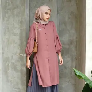 Dianara Tunik Kemeja Panjang Wanita Motif Polos Lengan Balon Shakila Twill