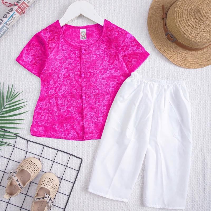  Bộ bà ba gấm tay cộc quần dài cho bé gái vải mềm mại 6kg -14kg đồ ngủ em bé gái chất liệu thoải mái an toàn 