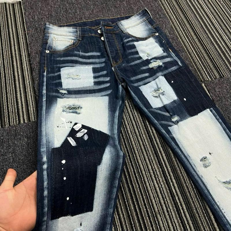 quần Jeans nam xanh ĐẬM thêu d/2 da đỏ đen có  bốn cúc 2