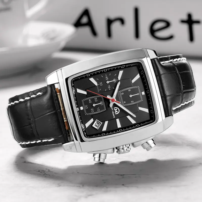 Đồng Hồ Thạch Anh Vuông, Thiết Kế Chronograph Thời Trang Thường Ngày, Đồng Hồ Đeo Tay Chống Nước, Thiết Kế HẠNH PHÚC TRÁI TIM, Thời Trang Nam Watch