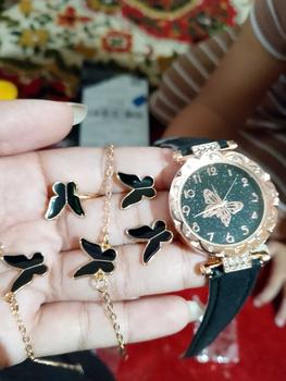 Product Review of 5PCS Jam Tangan Kuarsa Wanita Bergaya Berlian Berlian Kupu-kupu Dial PU Tali Kulit  Quartz Watches Kaca Set Perhiasan Kupu-kupu Gratis (Tanpa Kotak) from F**i b**l 0