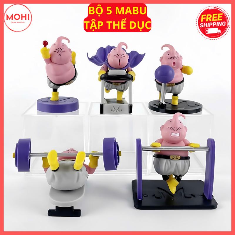 Bộ 5 mô hình Majin Buu Ma Bư Tập thể dục siêu dễ thương- DragonBall Đồ Chơi Toy Anime Decor Sưu tầm