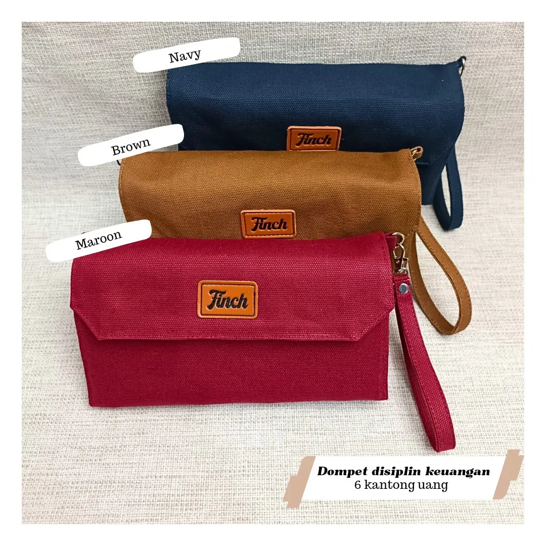 DOMPET DISIPLIN KEUANGAN 6 KANTONG + TEMPAT KARTU MOTIF POLOS BAHAN KANVAS
