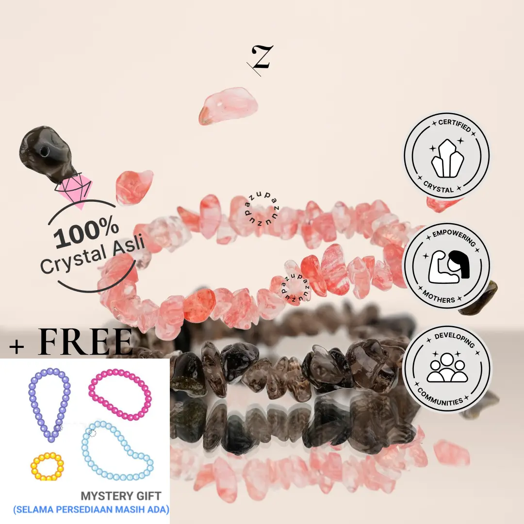 Zupazupazuu Myriad Crystal Bracelet II - Gelang Crystal Gemstone 6mm Wanita Pria Rose Quarts Amethyst Citrine  [Free Gift Kristal Gelang/Kalung/Cincin Random]